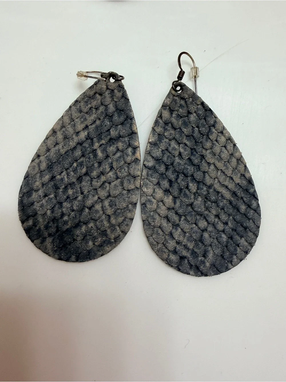 Python Gray Teardrop Leather Earrings - Women's Jewelry